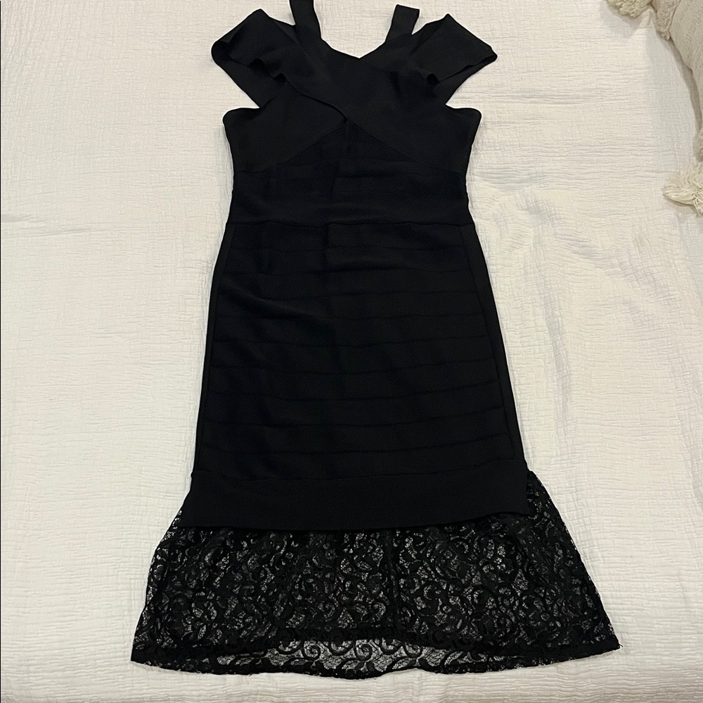 French Connection Bandage Dress with Lace Detail